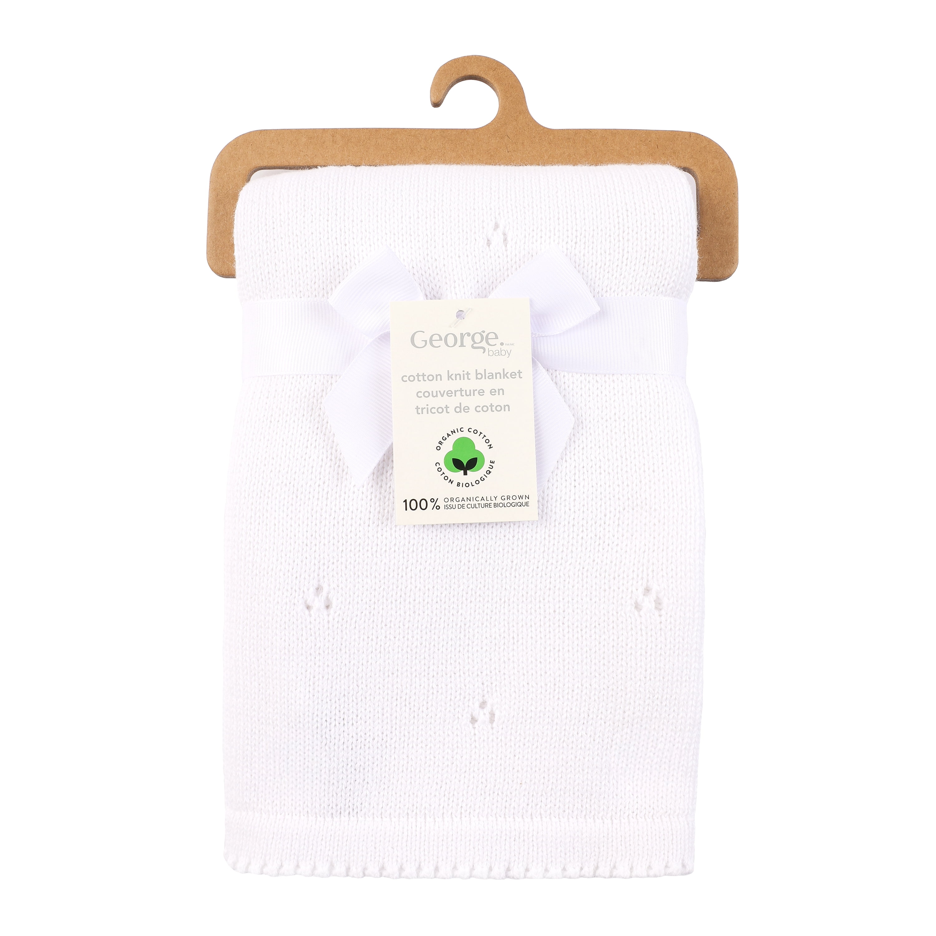 Couverture bébé en tricot de coton biologique blanc 76 x 102 cm