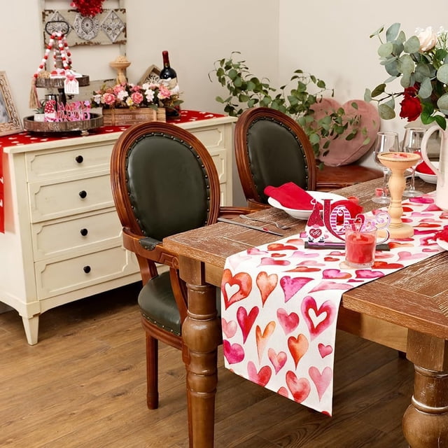 Boovnll Valentines Day Table Runner, 13x47" Valentine's Day Printing Table Runner, Valentines Table Runner for Holiday Kitchen Dining Table, Party Decor, Valentines Day Decorations