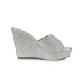 thumbnail image 3 of BLISSFUL STEP Sandales à Talon Compensé à Paillettes pour Femmes, Mules à Plateforme à Bout Ouvert Argent 5,5, 3 of 7