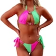 thumbnail image 5 of Jamicy Womens Bathing Suits 2 Piece Hot Spring Wear Women's Color-Coded Halter Swimsuit Crystal Side Lace-Up Two-Piece Bikini, 5 of 5