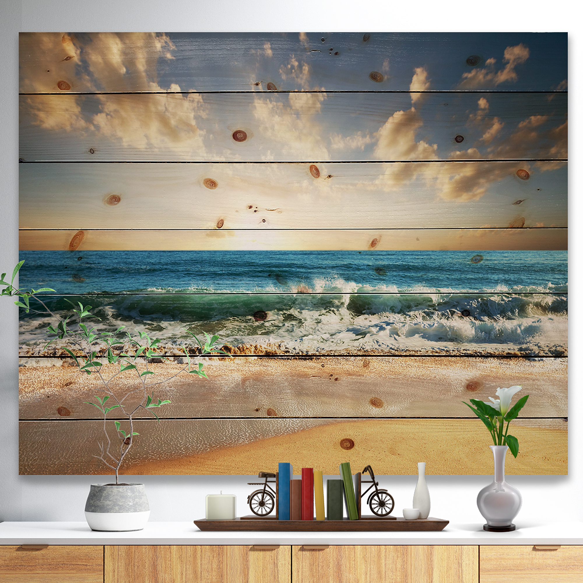 Tableau mural à toile Design Art Bord de mer Ciel nuageuese et bleu