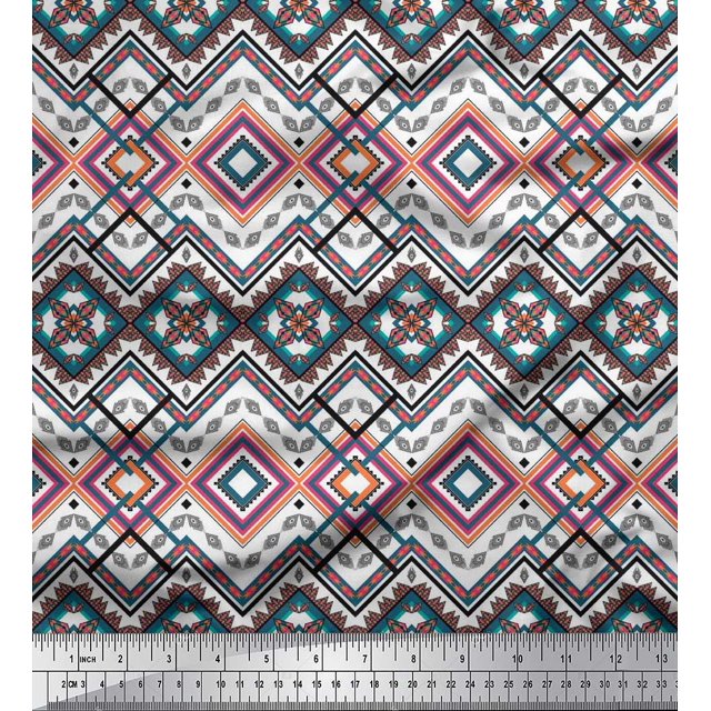 Soimoi Silk Fabric Geometric Kilim Printed Craft Fabric by The Yard 42 Inch Wide