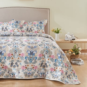 Kingrest Cotton Quilt Set Queen Size, Lightweight Pattern Comforter Set, Oversized Bedspread Coverlet Quilted Bedding Set