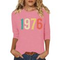 thumbnail image 3 of Uootdi Hauts pour Femmes Manches 3/4 Col Rond Imprimé Arc-en-Ciel Rétro 1976 Coupe Décontractée T-Shirts Nostalgiques d'Été Cadeau, 3 of 4
