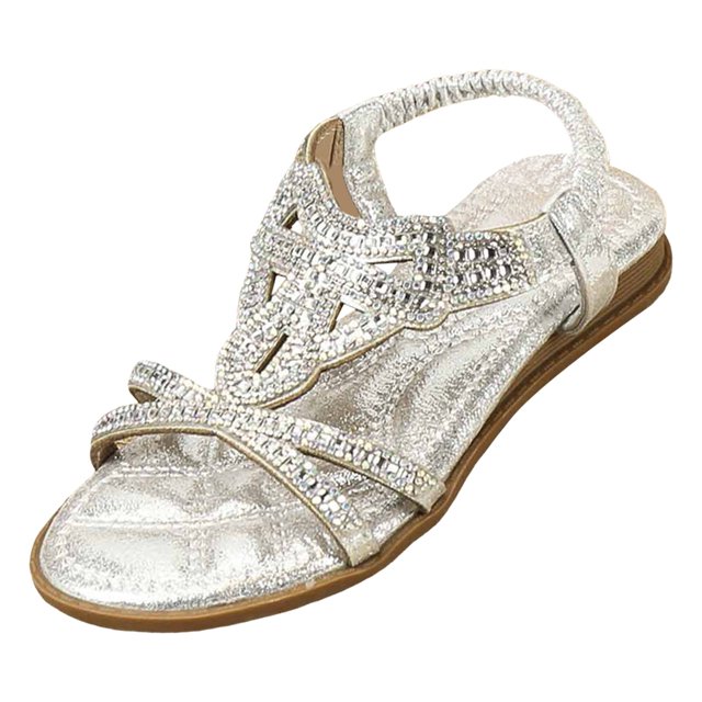 BOBOGOJP Girls Sandals Girls Glitter Beach Shoes Shoes Flat Summer Shoes Glitter Shoes Boho Comfortable Sandals with Rhinestones Glitter Shoes Silver for 1.5