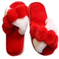 thumbnail image 1 of Coofit Cross Band Slippers Plush: Non-skid Fluffy Slippers Open Toe Slippers for Women, 1 of 4