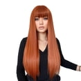 thumbnail image 1 of Perruque Longue Noire en Cheveux Humains avec Frange et Bonnet de Perruque, Perruques Lisses Naturelles Sans Colle 26 Pouces, 1 of 5