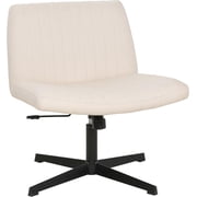 FDW Criss Cross Armless Office Chair, Ergonomic Wide Seat Swivel Vanity & Desk Task Chair with U-Shaped Backrest, No Wheels, Beige