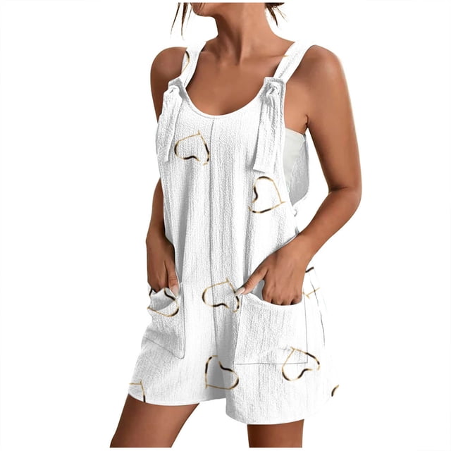 Penkiiy Combinaison Décontractée Sans Manches pour Femme, Blanc, 2TG