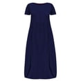 thumbnail image 2 of Fridja Robe Longue Décontractée pour Femme Grande Taille, Col Rond, Été, Manches Courtes, Unie, Ample, avec Poches, 2 of 5