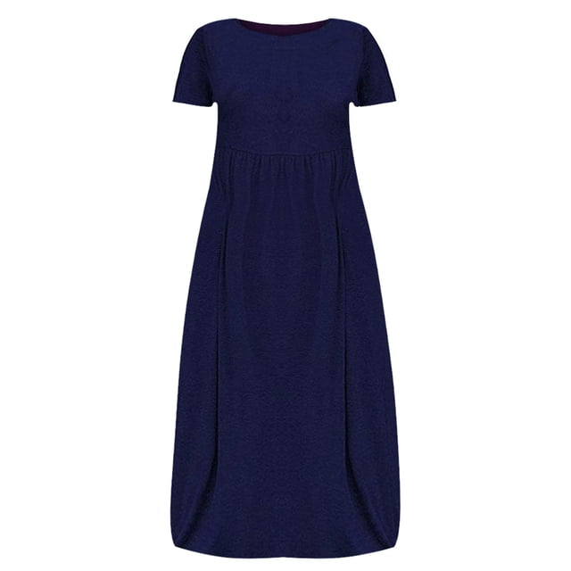 Leutsin Robe Longue Décontractée pour Femme Grande Taille, Col Rond, Été, Manches Courtes, Unie, Ample, avec Poches