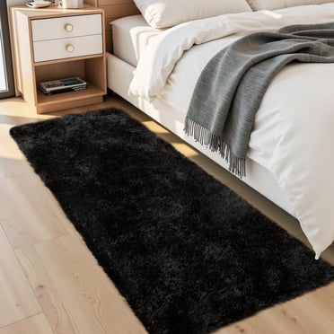 Hasoo 2' x 8' Shag Rug for Living Room, Fluffy Washable Rug for Bedroom, Dorm, Bedroom Decor, Black