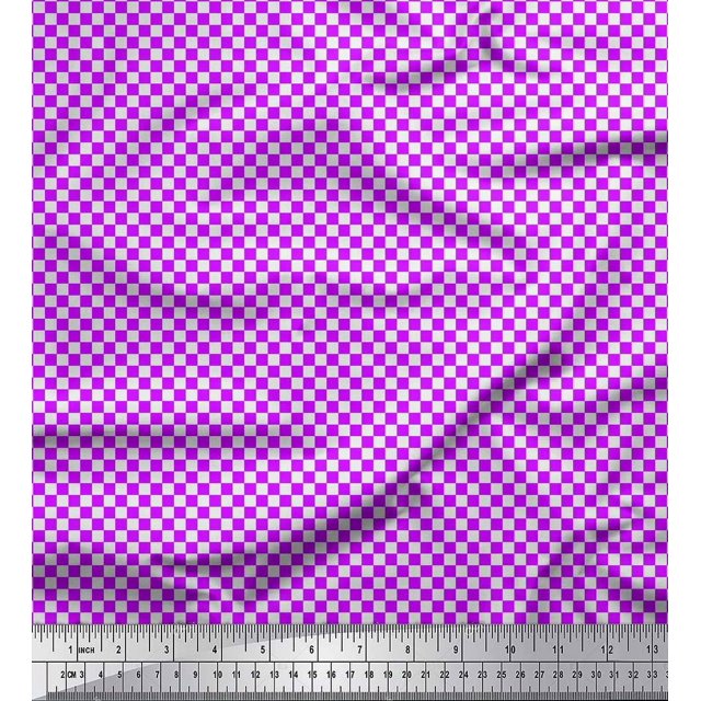 Soimoi Purple polyester Crepe Fabric Geometric Check Print Sewing Fabric Yard 42 Inch Wide