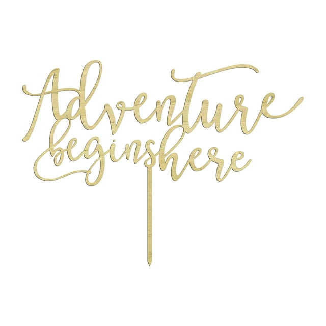 Adventure Begins Here Custom Rustic Wedding Cake Topper Personalized Cake Topper Cake Decoration 8-9 Inches.