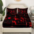 thumbnail image 4 of YST Geometric Neon Square Bed Sheets, Stereoscopic Geometry Sheet Set Queen Size Red Black Neon Lights Sheets Modern Abstract Grid Fitted Sheet For Kids Teens Adult Women Bedroom, 4 of 6