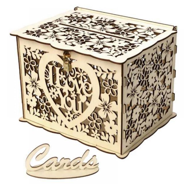 MesaSe DIY Rustic Wedding Card Box with Lock and Card Sign Wooden Gift Card Box Money Box for Reception Wedding Anniversary Baby Shower Birthday Graduation Party