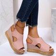thumbnail image 2 of Kcodviy Ladies Solid Color Hollow Wide Sandals for Women Out Leather Open Toe Rope Sandals for Women Buckle Wedge Heel Sandals, 2 of 7