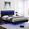 thumbnail image 1 of Homfa King Floating Bed with Lights, LED Platform Bed Frame with Under Bed Storage, PU Leather Adjustable Tufted Upholstered Bed, Black, 1 of 9