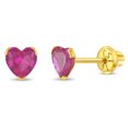 thumbnail image 1 of 14k Yellow Gold Girls 5mm Simulated Ruby Birthstone Heart Screw Back Earring, 1 of 6