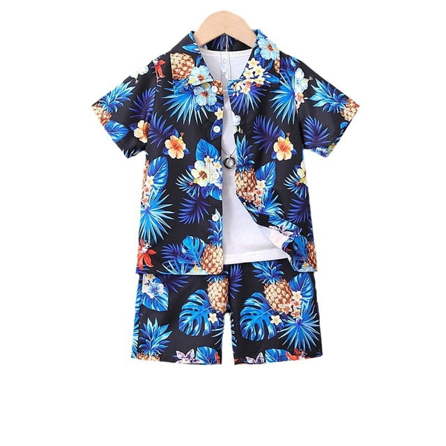 MIASHUI Toddler Boy Beach Outfit Set Summer Print Button Down Shirt Short Pants,Blue,2-3 Years