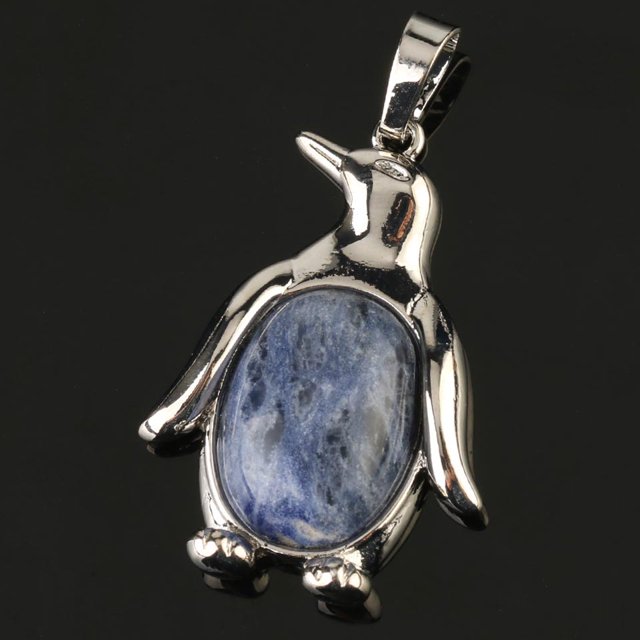 Collier Pendentif Pingouin Femme Pierre Naturelle Œil de Tigre Mignon Animal Homme