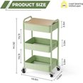 thumbnail image 4 of 3 Tier Rolling Cart with Table top, Metal Rolling Utility Cart, Storage Organizer Cart with Locking Wheels & Hooks for Office, Classroom, Kitchen and Bathroom, Green, 4 of 7