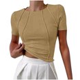 thumbnail image 5 of Pisexur Hauts de Printemps pour Femmes 2025, Hauts d'Entraînement Femmes, Hauts d'Entraînement Femmes T-Shirt Imprimé Manches Courtes Col Rond Chandail à la Mode Kaki, 2TG, 5 of 5