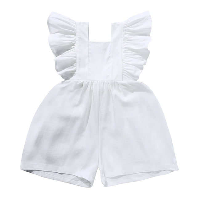 XDZJLR Girls' Jumpsuits & Rompers Baby Boys Playsuits Ruffled Fly Sleeve Newborn Linen Overalls Infant Summer Clothes Romper White 6-12 Months