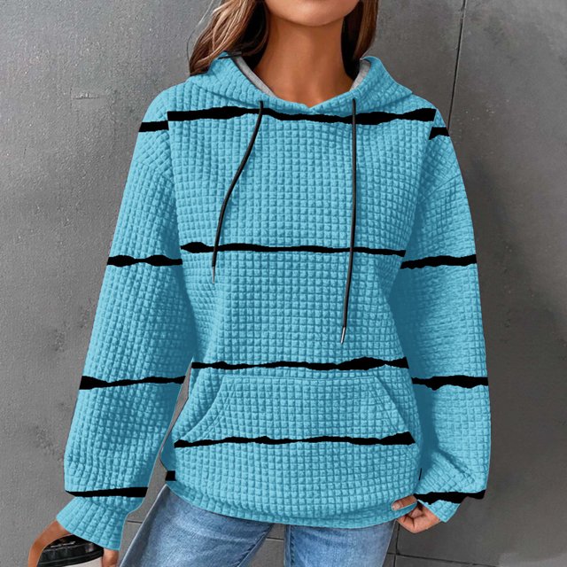 EGNMCR Sweat à Capuche à Manches Longues pour Femmes, Imprimé Rayé, avec Poches, Automne