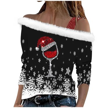 Gilet de Noël pour Femmes à Col Imprimé, Manches Longues, Ample et à la Mode, Épaules Inclinées