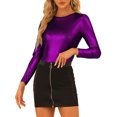 thumbnail image 1 of INSPIRE CHIC Haut pour Femme à Manches Longues Scintillant Pailleté Brillant Métallisé Hauts TP Violet, 1 of 6