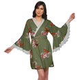 thumbnail image 1 of Moomaya Robe Courte Imprimée pour Mariée en Préparation, Manches Évasées, Peignoir, Portefeuille pour Femmes, 1 of 6