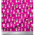 thumbnail image 1 of Soimoi Pink polyester Crepe Fabric Cactus Leaves Decor Fabric Printed Yard 52 Inch Wide, 1 of 3