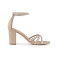 thumbnail image 3 of BLISSFUL STEP Women's Shoes Rhinestone Crisscross Strappy Block Heel Faux Suede Ankle Buckle Sandals Khaki 10, 3 of 7