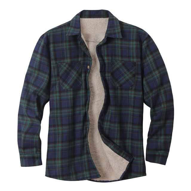 EGNMCR Jackets for Men Check Lapel Button Long Sleeve Loose Plus Fleece Thick Men's Jacket