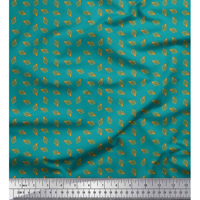 Soimoi Cotton Poplin Fabric French Horn Musical Instrument Print Fabric by The Yard 56 Inch Wide