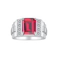 thumbnail image 1 of RYLOS Men's Rings Sterling Silver Designer Style 10X8MM Emerald Cut Shape Gemstone & Diamonds Ruby July Birthstone Rings For Men Size 10, 1 of 4