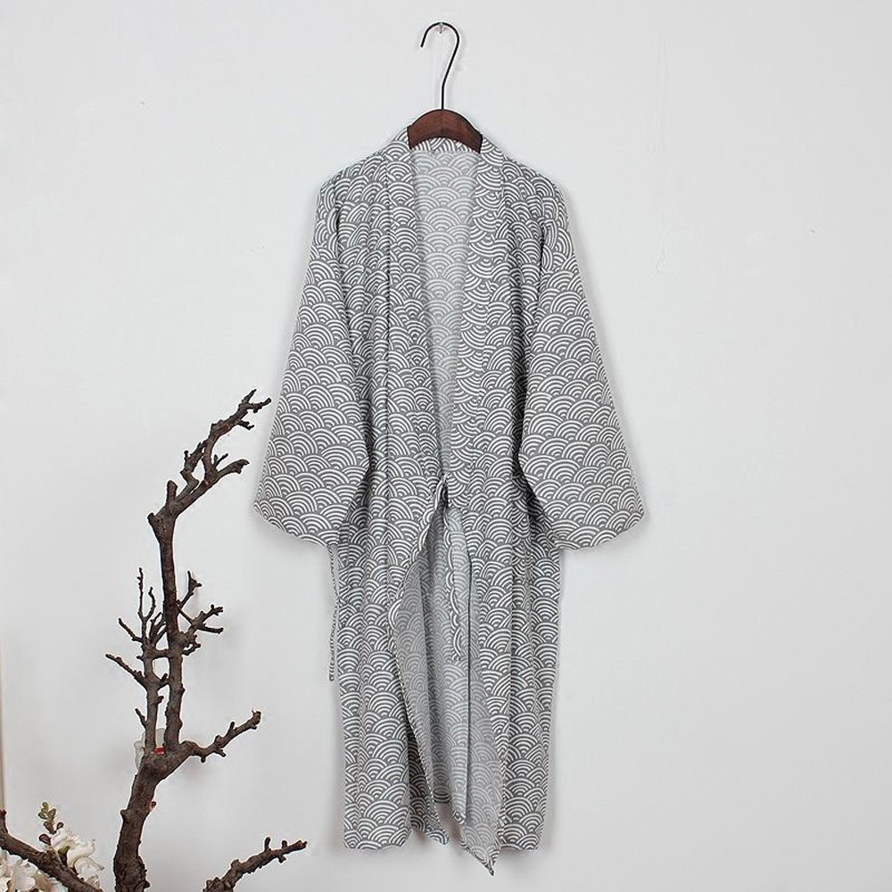 Lefu Men's Kimono Yukata Cotton Soft Japanese Loose Fit Robe Gown Nightwear Bathrobe