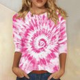 thumbnail image 1 of RXIRUCGD Haut T-shirt Mode Imprimé Col Rond Manches 3/4 pour Femme, Rose Vif, Taille: m, 1 of 5