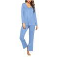 thumbnail image 1 of Timegard Ensembles de Pyjamas pour Femmes 2 Pcs Manches Longues Col en V Haut Froncé et Pantalon Automne Décontracté Doux Tenues de Pjs, 1 of 4