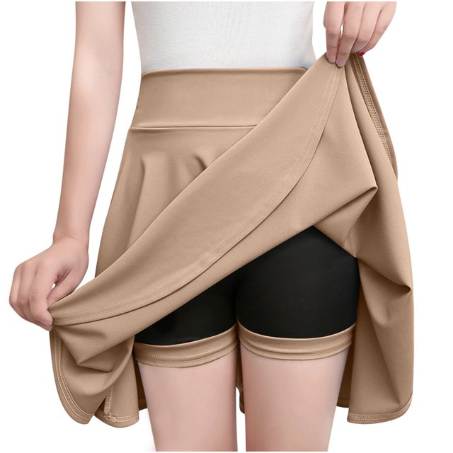 LNGOOR Jupe Patineuse Mini Plissée Extensible Décontractée pour Femmes avec Shorts Basique Polyvalente Taille Haute