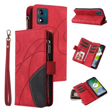 Compatible with Motorola Moto E13 Wallet Case with Card Slots PU Leather Zipper Flip Folio Cover