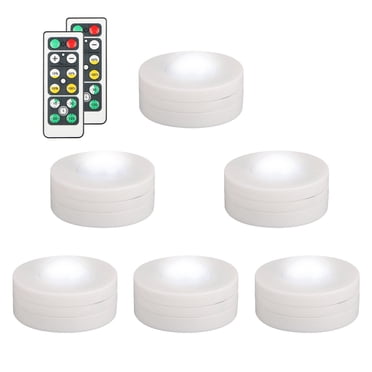 Lumières à Galette Sans Fil à DEL, Lot de 6 Lumières à Intensité Réglable sous Armoire pour Comptoir, Veilleuse à Piles avec Télécommande, Lumières Autocollantes pour Cuisine, Garde-Robe, Armoire, Bibliothèque