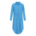 thumbnail image 4 of Cameland Women's Solid Color Single Breasted Lapel Drawstring Shirt Dress Cotton Linen Dress, 4 of 8