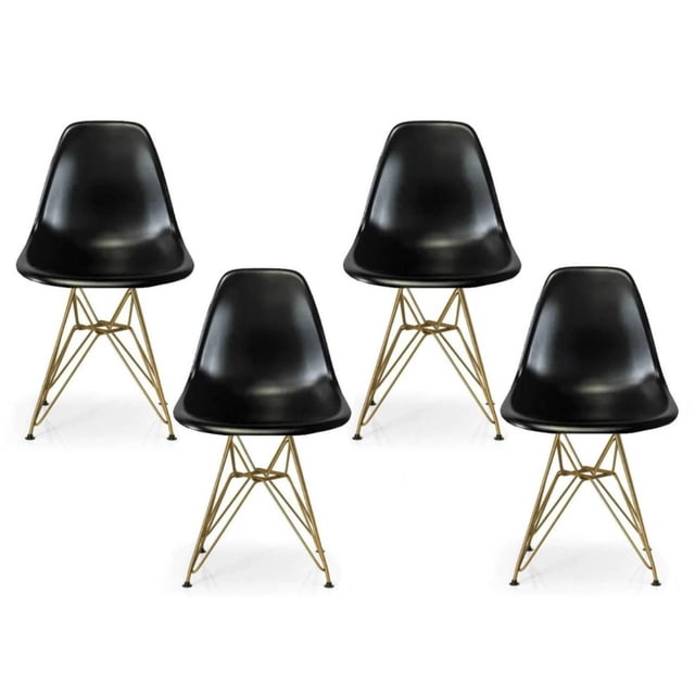 Plata Import Noir Eiffel Or Pieds Chaise Ensemble de 4 avec Quatre Chaises de Salle à Manger en Plastique Moulé Noir avec Dos Courbés Lisses et Pieds en Métal Style Eiffel Or, Mesurant 33 Pouces de Haut, 19 Pouces de Large et 21 Pouces de Profondeur, Idéal pour la Cuisine et les Sièges de Salle à Manger et Convient Aussi comme Chaises de Bureau Modernes.