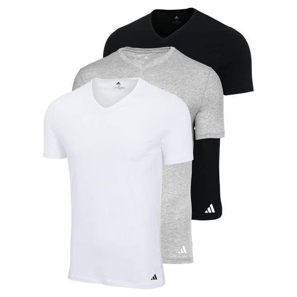 adidas Men T-Shirt, 3-pack - V-Neck Shirt, Active Core Cotton, solid colour White/Black/Grey L (Large)