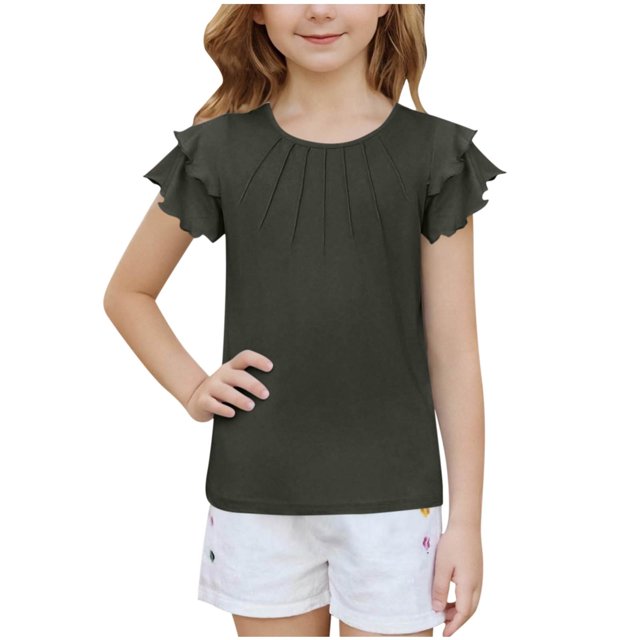 RXIRUCGD 2025 Vêtements d'Été pour Enfants Nouveaux T-Shirts d'Été pour Enfants Manches Raglan Manches Courtes T-Shirt Graphique Col Rond T-Shirt Filles Haut Décontracté