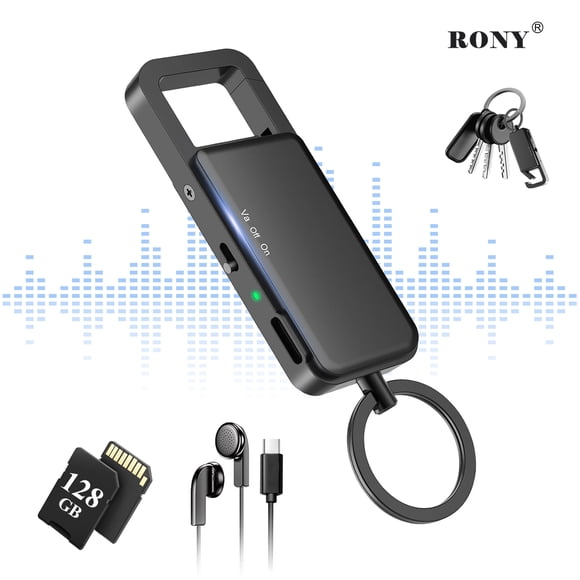 RONY 128GB Voice Recorder with Playback, 9000 Hours Keychain Voice Activated Recorder with Noise Reduction for Lectures, Meetings, Interviews
