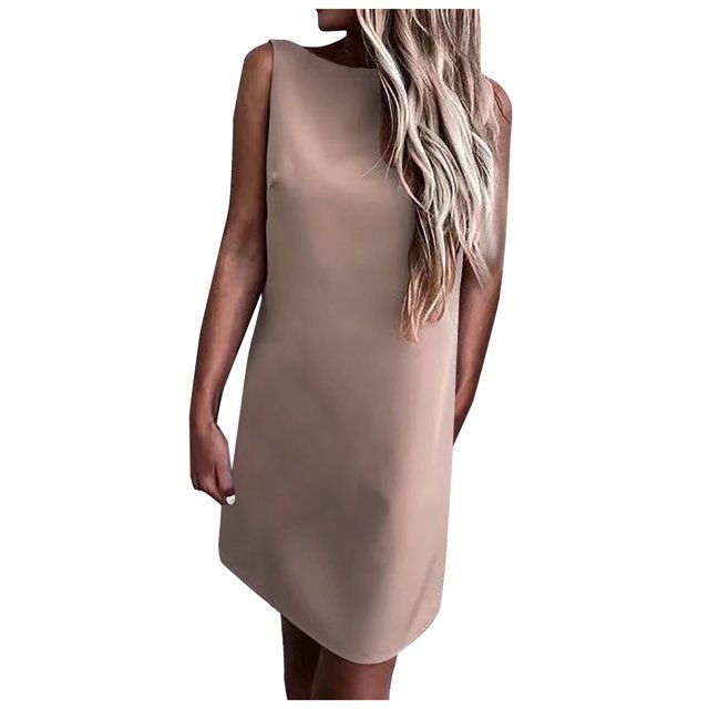 EQWLJWE Longue Robe pour Femmes Robe Unie Sans Manches Mode Dos Nu Jupe Robe
