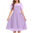 thumbnail image 5 of Ashirexll Robe d'Été pour Filles Enfants Col Rond Couleur Unie en Maille Manches Courtes Pois Tunique Ligne A pour Enfants, 5 of 5